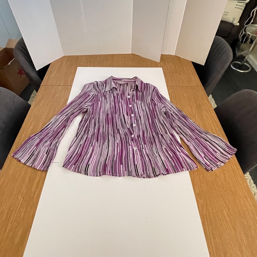 TanJay Purple Pleated material Striped Button Down shirt